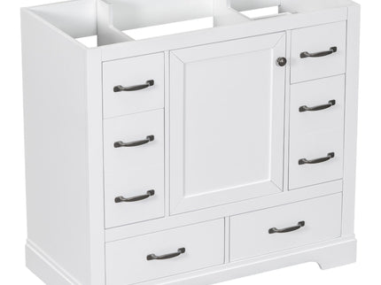 Modern Bathroom Vanity Base Only, 6 Drawer Storage With Adjustable Shelf