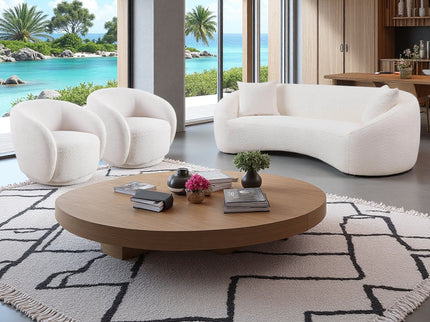 3 Piece Set Curved Sofa, Upholstered 3 Seater With Tight Curved Back For Living Room - White