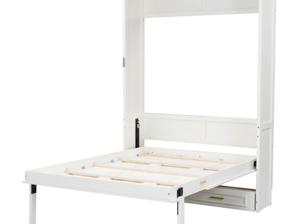 Full Size Murphy Bed With 2 Drawers - Beige