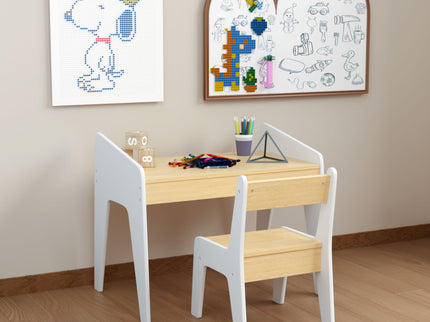 Table Set With 1 Chair, Children Study Table For Ages 2 - 8 - White