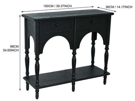 Accent Carved Console Table With Open Shelf And 2 Drawers For Living Room - Black