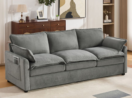 Modern 3 Seater Sofa With Side Storage Pockets For Living Room