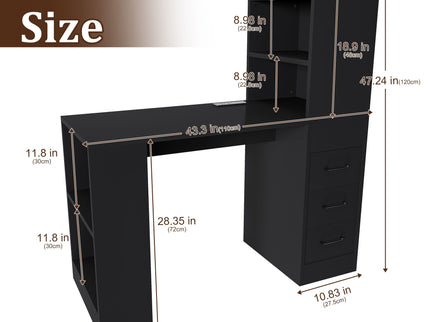 Computer Desk With 4 In 1 Socket & 3 Drawers, 4 Tier Shelves