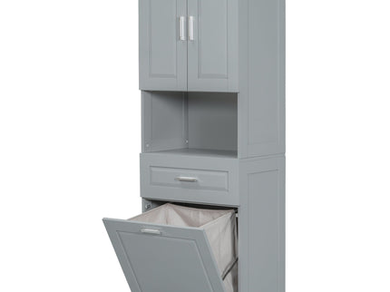 Tall Bathroom Cabinet With Tilt-Out Laundry Basket And Upper Storage