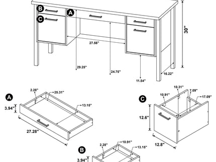 Azura - 4 Drawer Office Desk - Oak