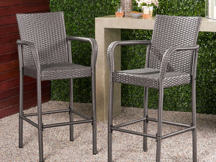 Outdoor Wicker Barstools With Rattan And Iron Frame