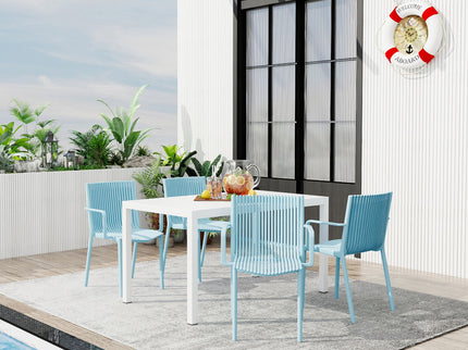 4 Modern Stackable Armchair Matched With Long Table