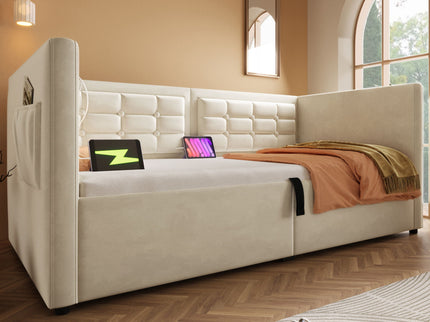 Upholstered Daybed With Hydraulic Storage And USB / Type - C Charging