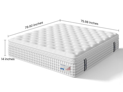 14" King Hybrid Mattress, Memory Foam & Pocket Spring Bed, Medium Firm Comfort, Spine Support, Quiet & Breathable - White