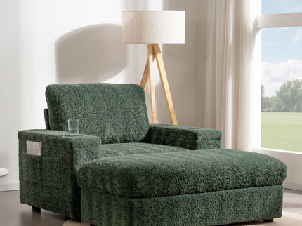 Oversized Chaise Lounge Indoor Rabbit Fur Sofa Bed With Storage Ottoman And Armrests Cup Holders With Deep Seat