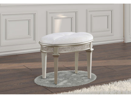 Colwood - Upholstered Oval Vanity Stool With Glitter Trim Seat - Silver Gray
