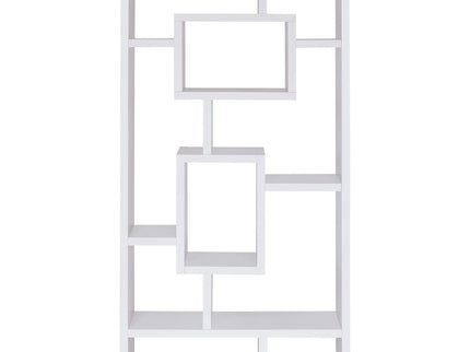 Geometric 10 Shelf Open Back Bookcase With Interlocking Shelves - White