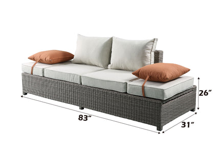 Salena - All Weather Wicker Patio Sofa & Ottoman With 2 Toss Pillows - Beige / Gray