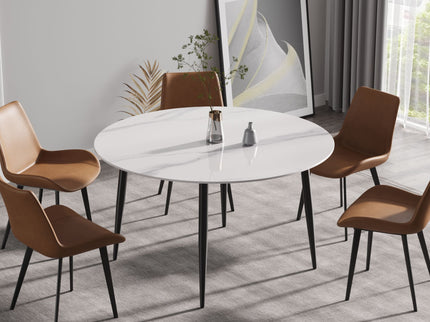Modern Man-Made Stone Round Metal Dining Table-Position For 6 People