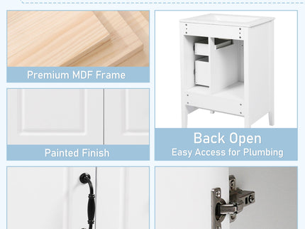 Freestanding Bathroom Vanity With Sink, Soft Closing Cabinet And Drawers - White
