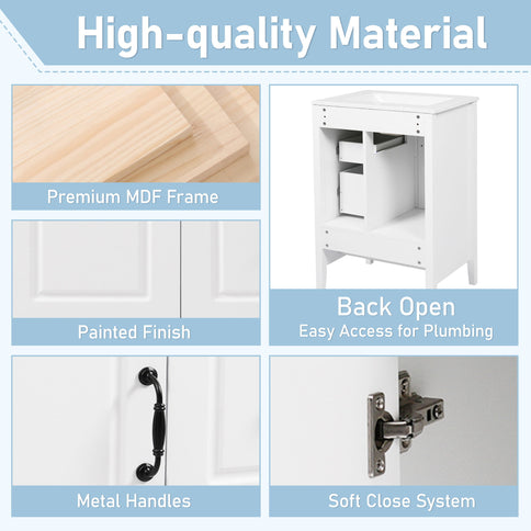 Freestanding Bathroom Vanity With Sink, Soft Closing Cabinet And Drawers - White