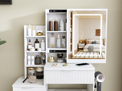 Modern Vanity Desk With 3 LED Lighting Modes, 4 Drawers