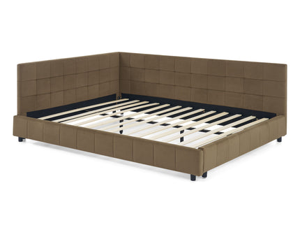 Mid-Century Storage Upholstered Tufted Bed Frame With Backrest And Armrests