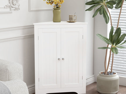Corner Cabinet With 2 Doors And Adjustable Shelves, Freestanding Narrow Storage Organizer For Bathroom - White