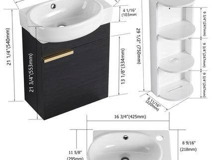 Wall Mounted Bathroom Vanity With Sink And Storage Rack, Soft Close Doors