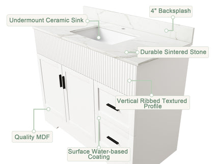 Bathroom Vanity Set, Fluted Cabinet, Soft Close Doors & Drawers - White