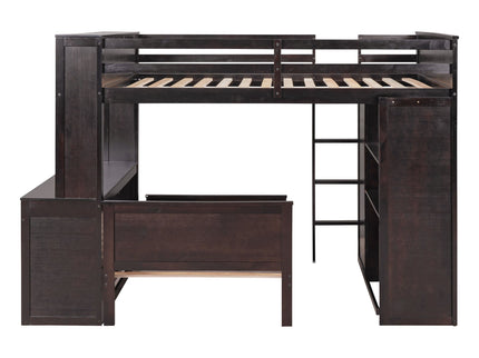 Loft Bed With A Twin Size Standalone Bed, Shelves, Desk, And Wardrobe