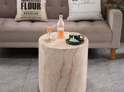 Tall Cylindrical Accent Coffee Table In - Beige / Yellow