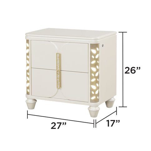 Cinderella - Nightstand With LED Accents And 2 Storage Drawers - Beige