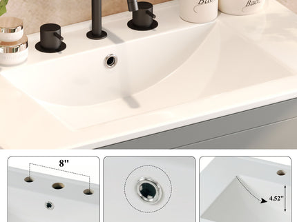 Freestanding Bathroom Vanity With Ceramic Sink, 2 Full Extension Drawers