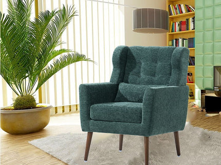 Modern Accent Chair, Arm Chairs For Living Room, Upholstered Mordern Armchair, Comfy Soft Padded Lounge Chair In Small Space, Bedroom, With Pillow, Solid Wood Leg
