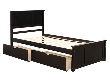 Platform Storage Bed With 2 Wheel Base Drawers