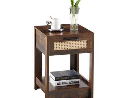 15.75" Rattan End Table With Drawer, Modern Nightstand, Side Table For Living Room, Bedroom