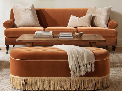 Melinda - Oval Tufted Bullion Fringe Storage Bench