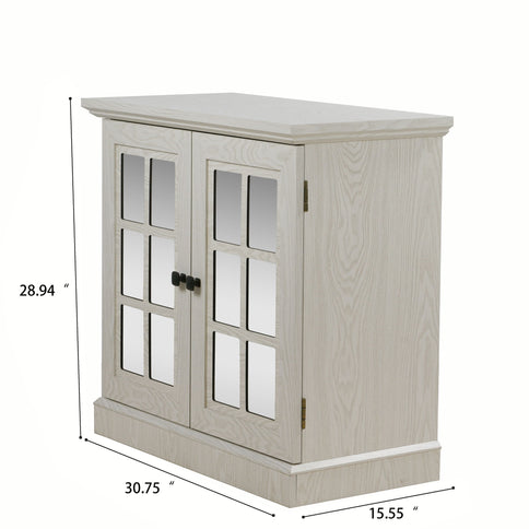 Sideboard Cabinet With Mirrored Doors, Adjustable Shelf, Metal Handles