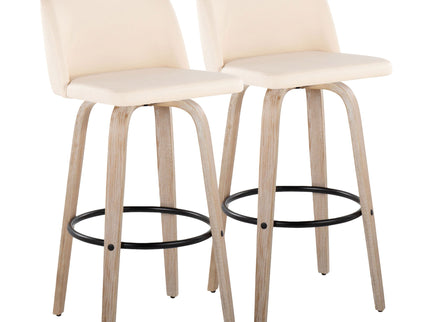 Toriano - Mid-Century Modern Fixed Height BarStool With Round Footrest (Set of 2)