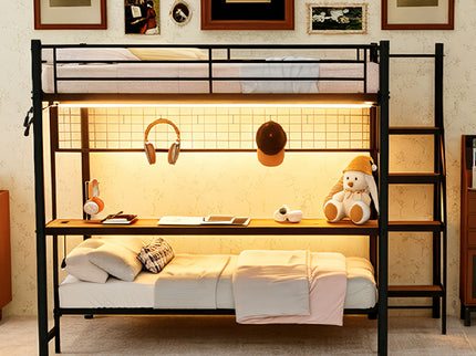 Bunk Bed With Built In Desk And LED Lighting