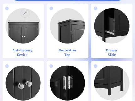 Bathroom Storage Cabinet With 2 Doors And Drawers, Adjustable Shelf