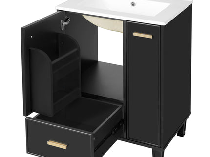 Bathroom Vanity With Sink, Deep Drawer And Pull Out Basket, Rectangular Design - Black