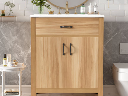 Bathroom Vanity With Flip Drawer, 2 Soft Close Doors, Adjustable Shelf And Ceramic Sink