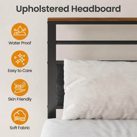 Platform Bed Frame With Charging Station & Headboard Shelves