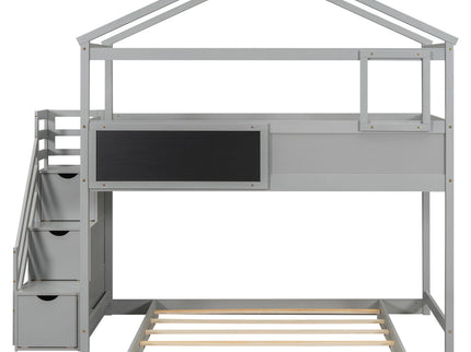 House Style Bunk Bed With Storage Staircase And board