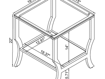 Porch & Den - Square Top End Table Elegance Glass - Chrome
