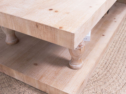 Rustic Solid Wood Coffee Table With Open Shelf, Modern Farmhouse Design - Light Natural / Natural