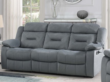 Modern Recliner Sofa With Pillow Arms, Plush Backrest, Horizontal Tufting, USB Charging Port