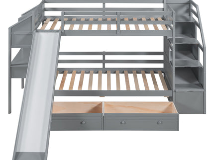 Bunk Bed With Storage Staircase, Slide, Desk, Drawers, And Shelves