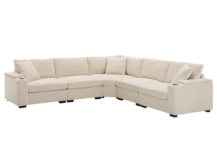Convertible L Shaped Sectional Corner Couch With Armrest Storage Cup Holders USB Charger, Irregular Corner Oversized Comfy Modular Sofa