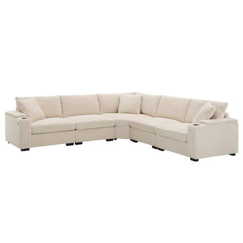 Convertible L Shaped Sectional Corner Couch With Armrest Storage Cup Holders USB Charger, Irregular Corner Oversized Comfy Modular Sofa