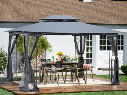 Patio Gazebo Tent With Ventilated Double Roof And Mosquito Net