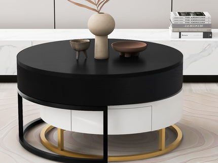Modern Round Lift-Top Nesting Coffee Tables With 2 Drawers