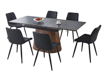 Extendable Dining Table With Cone Base And 6 Dining Chairs - Brown / Black